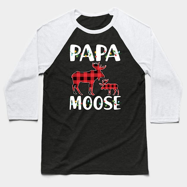 Red Plaid Papa Moose Matching Family Pajama Christmas Gift Baseball T-Shirt by intelus